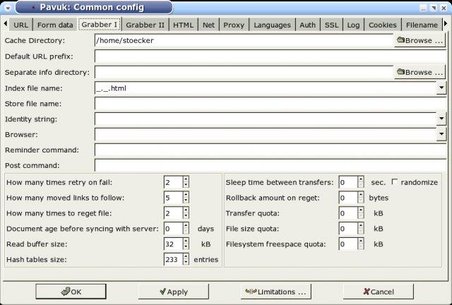 one of pavuk 0.9.32 config window tabs