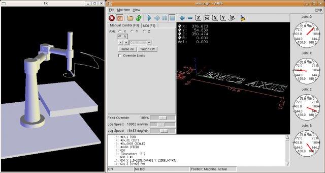 SCARA simulation on emc2 with AXIS and Python 3D display