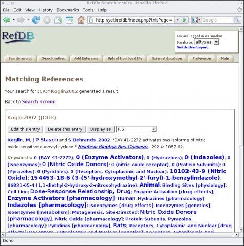 Query result displayed in the PHP web interface