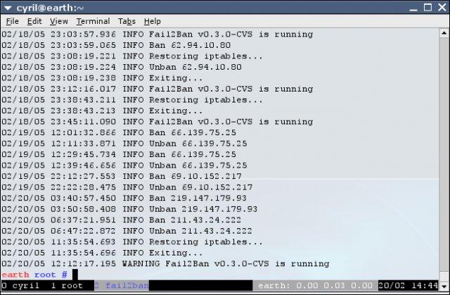 Fail2Ban log file output example
