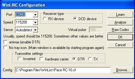 WinLIRC main configuration window