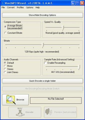 The Main Screen of Wav2MP3 Wizard